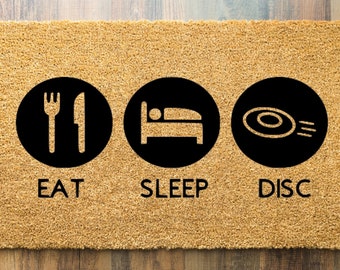 Eat Sleep Disc Welcome Mat | | Disc Golf | Best Disc Golf Gift | Outdoor Doormat | Premium Coir Disc Golf | Disc Golf Home Decor