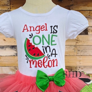 One in a melon outfit &#39;Lucky&#39; watermelon first birthday, one in a melon first birthday outfit, one in a melon applique tutuoutfit watermelon