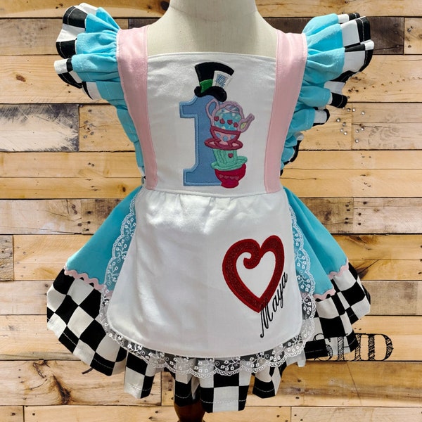 Alice Tea party Themed dress, Vintage Aice dress, Embroidery Alice dress, Alice themed birthday party dress, Alice costume vintage dres s