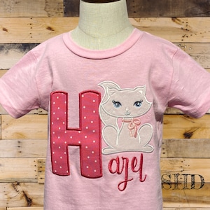 white Kitty Birthday Shirt, White Kitty Applique Shirt , Girl White Kitty Birthday, personal white kitty White Kitty Girl Pink Birthday.