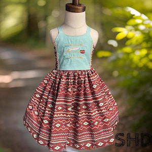 Western dress, Girls western dress, stylish western Aatec dress, Girls Turquoise Dress, Western Print Dress, Girls Dress, Toddler Dress