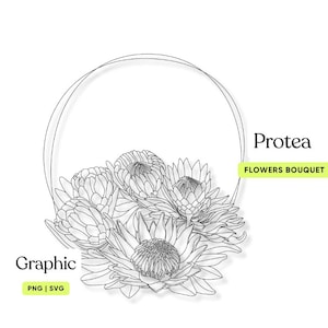 Bloem frame SVG, Protea bloemen, bloem frame png, Cricut Draw-bestanden, bruiloft graphics, grafisch logo, downloadbare bloemen
