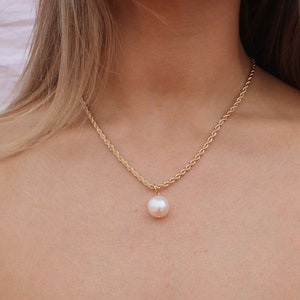 14k Gold-Filled Rope Chain and Pearl Pendant Necklace, Pearl Charm Necklace, Gold Rope Chain, Pearl & Gold Necklace, Everyday Pearl Necklace image 5