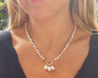 Barock Perlen Anhänger Halskette, Süßwasser Perle und 14k Gold-gefüllte Halskette, Brautjungfer Geschenk, Einzigartige Perlenkette, Perlen Hochzeitsschmuck