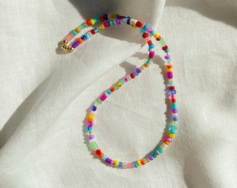 Beaded Rainbow Necklace, Colorful Layering Necklace, Gay Pride Necklace, Multicolor Beaded Necklace, Rainbow Choker, Colorful Necklace