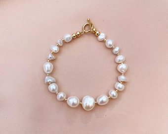 Genuine Freshwater Pearl Bracelet, Gold and Pearl Bracelet, Wedding Jewelry, Baroque Pearl Jewelry, Pearl & Gold Bracelet, Bridesmaids Gift