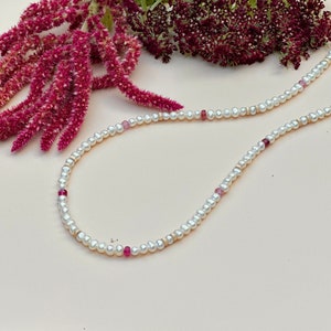 Pearl, Tourmaline and Gold Necklace, Pink Pearl Necklace, Pearl and Gemstone Necklace, Colorful Pearl Necklace, Everyday Pearl Necklace