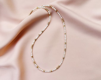 Dainty Pearl and Gold-Filled Necklace, Thin Gold and Pearl Necklace, Everyday Pearl Necklace, Casual Pearl & Gold Necklace, Wedding Necklace