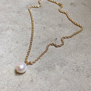 14k Gold-Filled Rope Chain and Pearl Pendant Necklace, Pearl Charm Necklace, Gold Rope Chain, Pearl & Gold Necklace, Everyday Pearl Necklace image 1