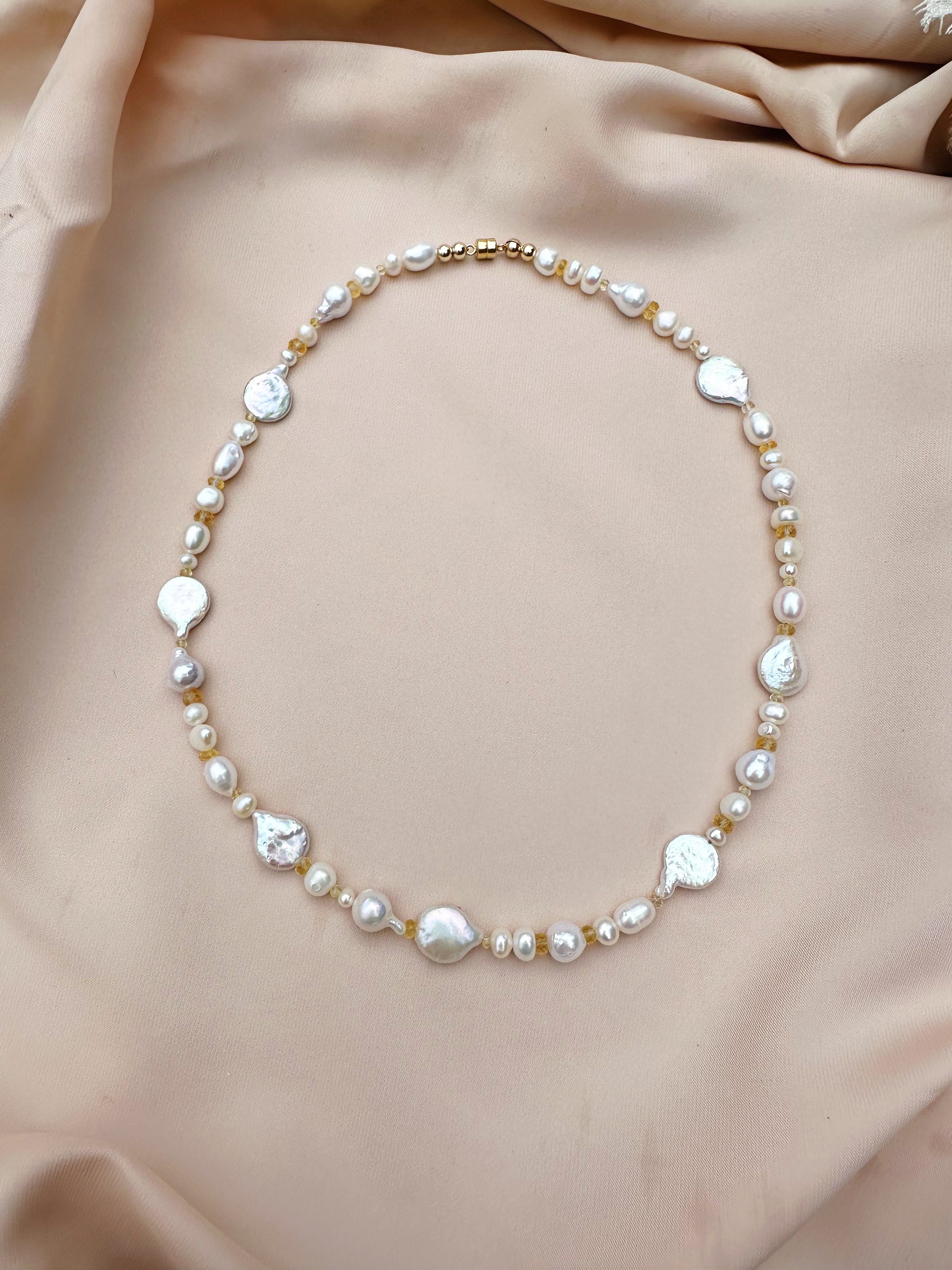 Collier Gold Filled Perles D'eau Douce Baroques Et Citrine - Argent 925 - ROSEMIMOSA - Neuf Avec étiquettes