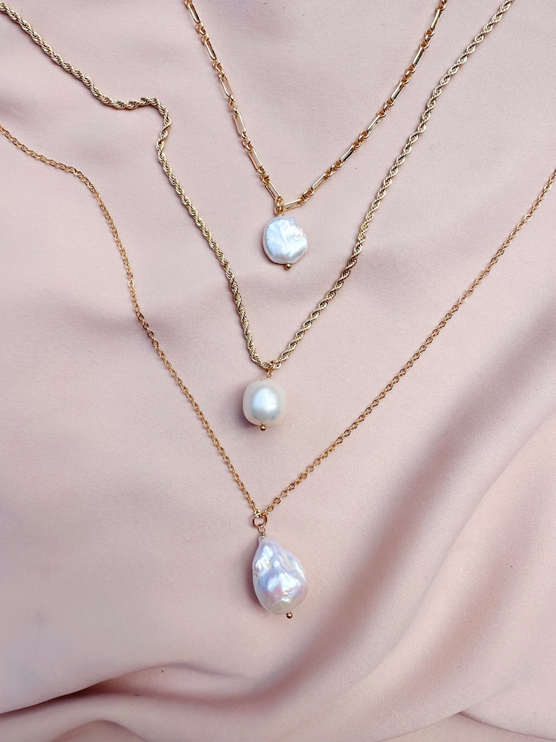14k Gold-Filled Rope Chain and Pearl Pendant Necklace, Pearl Charm Necklace, Gold Rope Chain, Pearl & Gold Necklace, Everyday Pearl Necklace image 10