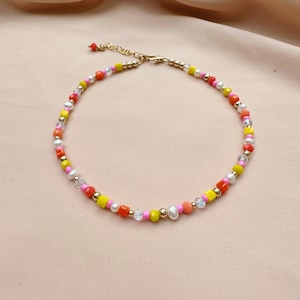 Dainty Pearl & Colorful Beaded Anklet, Pink Beaded Anklet, Adjustable Bead and Pearl Anklet, Summer Jewelry, Colorful Ankle Bracelet