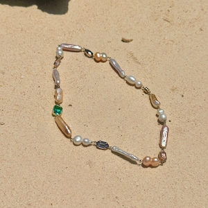 Colorful Baroque Pearl & Crystal Charm Necklace, Trendy Pearl Choker, Freshwater Pearls with Crystal Connectors, Statement Pearl Jewelry