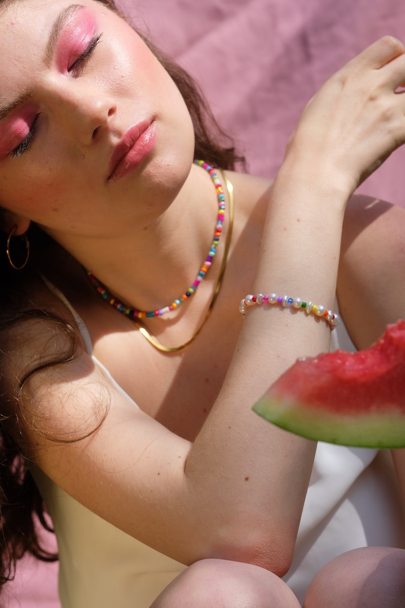 Rainbow Bead & Freshwater Pearl Bracelet, Pearl Bracelet, Colorful Beaded Bracelet, Colorful Pearl Bracelet, Gay Pride Bracelet, Pride Month image 5