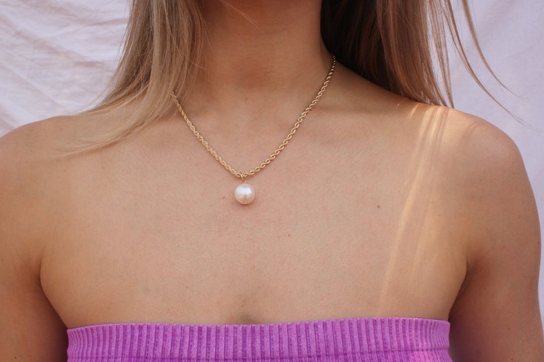 14k Gold-Filled Rope Chain and Pearl Pendant Necklace, Pearl Charm Necklace, Gold Rope Chain, Pearl & Gold Necklace, Everyday Pearl Necklace image 5