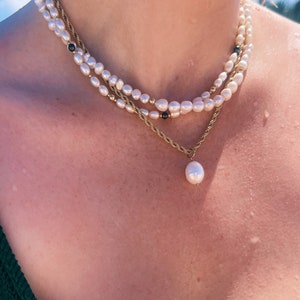 14k Gold-Filled Rope Chain and Pearl Pendant Necklace, Pearl Charm Necklace, Gold Rope Chain, Pearl & Gold Necklace, Everyday Pearl Necklace image 7