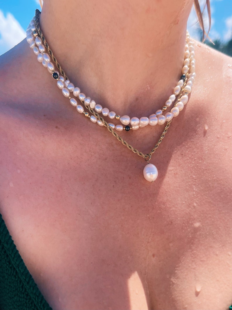 14k Gold-Filled Rope Chain and Pearl Pendant Necklace, Pearl Charm Necklace, Gold Rope Chain, Pearl & Gold Necklace, Everyday Pearl Necklace image 7