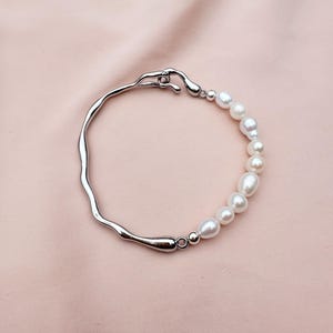 Irregular Gold Bangle W Baroque Pearls, Pearl and Gold Bracelet ...