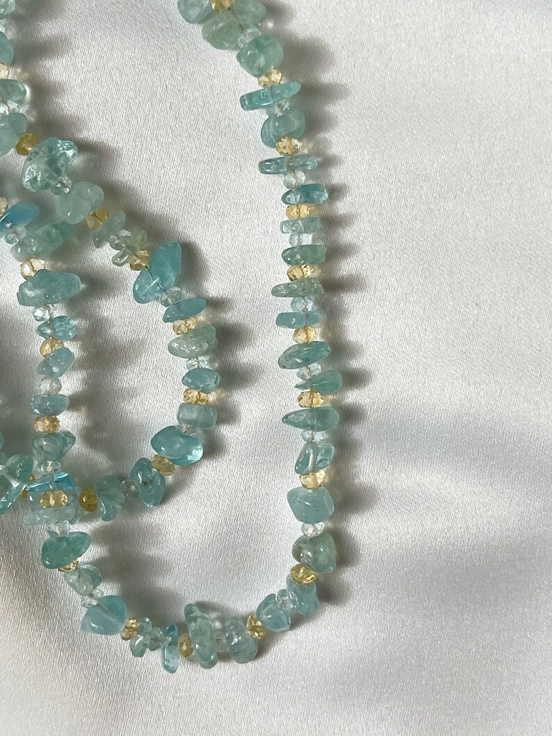 Aquamarine and Citrine Necklace March Birthstone Jewelry Blue Gemstone Necklace Aquamarine Choker Necklace Healing Crystal Necklace