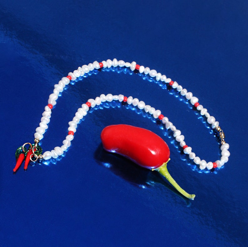Pearl & Red Hot Chili Pepper Charm Pendant Necklace Chili Etsy