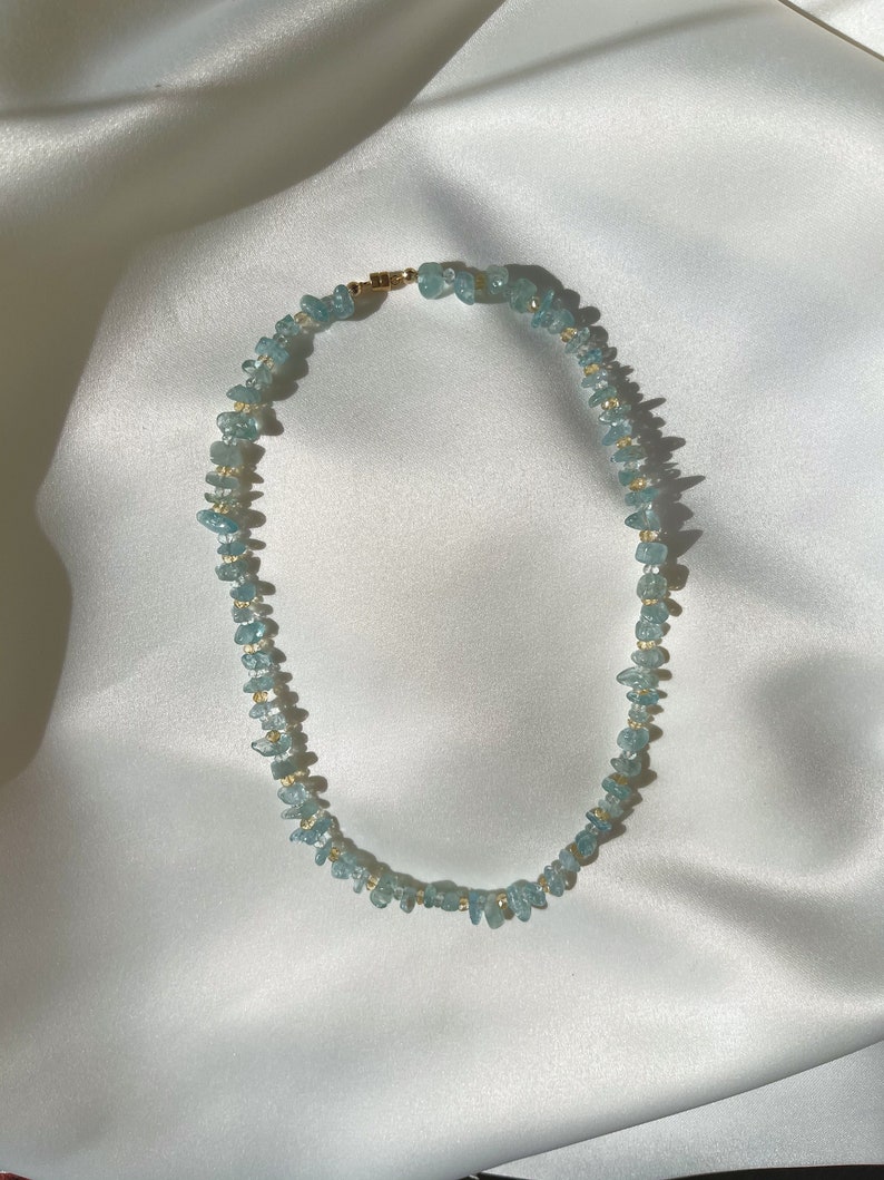 Aquamarine and Citrine Necklace March Birthstone Jewelry Blue Gemstone Necklace Aquamarine Choker Necklace Healing Crystal Necklace