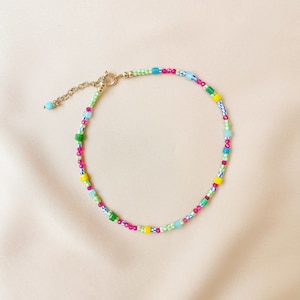 Dainty Colorful Beaded Anklet, Bright Summer Anklet. Thin Multicolor Anklet, Beach Jewelry, Adjustable Anklet, Tiny Bead Ankle Bracelet