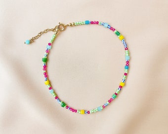 Dainty Colorful Beaded Anklet, Bright Summer Anklet. Thin Multicolor Anklet, Beach Jewelry, Adjustable Anklet, Tiny Bead Ankle Bracelet