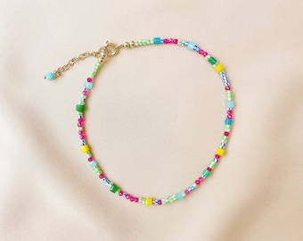 Dainty Colorful Beaded Anklet, Bright Summer Anklet. Thin Multicolor Anklet, Beach Jewelry, Adjustable Anklet, Tiny Bead Ankle Bracelet