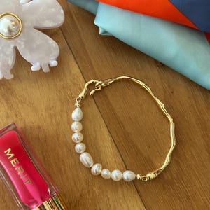 Irregular Gold Bangle W Baroque Pearls, Pearl and Gold Bracelet ...