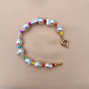 Freshwater Baroque Pearl and Rainbow Bead Bracelet, Baroque Pearl Bracelet, Colorful Bracelet, Pearl Beaded Bracelet, Gay Pride Bracelet image 5