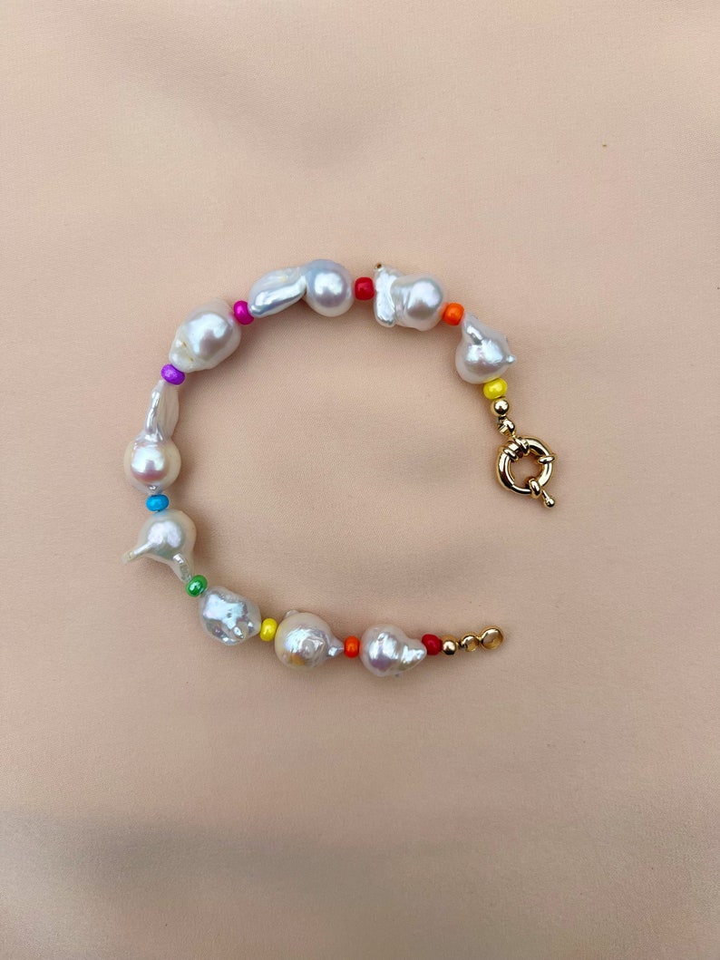 Freshwater Baroque Pearl and Rainbow Bead Bracelet, Baroque Pearl Bracelet, Colorful Bracelet, Pearl Beaded Bracelet, Gay Pride Bracelet image 5