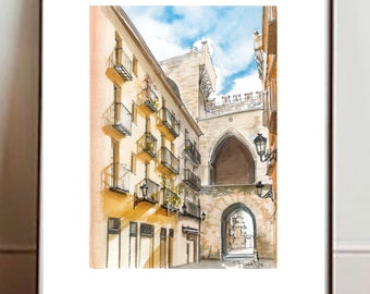 Watercolor Torres de los Serranos, Valencia