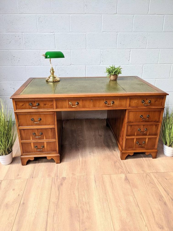 Vintage Green Leather Top Captains Partners Pedestal Desk Etsy UK