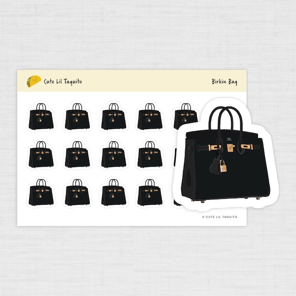 Birkin Bag (Black) Planner Stickers - PRINTED - Agenda Stickers, Diary Stickers, Journal Stickers, Scrapbook Stickers - Shopping, Fashion