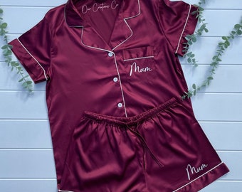 Personalised Satin Pyjamas - BURGUNDY / Bridesmaid pyjamas