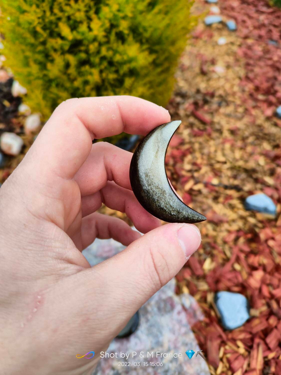 Lune en Cristal d'obsidienne à Reflets Dorés