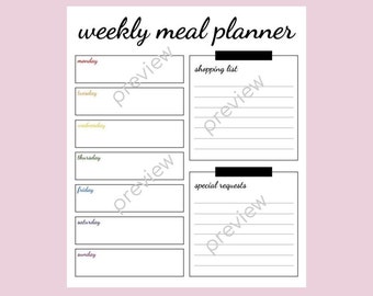 Wochenplaner zum Ausdrucken | Einkaufen, Lebensmittel, Lebensmittelliste | A4 | Planer Einsatz | Montag und Sonntag | Sofort Download