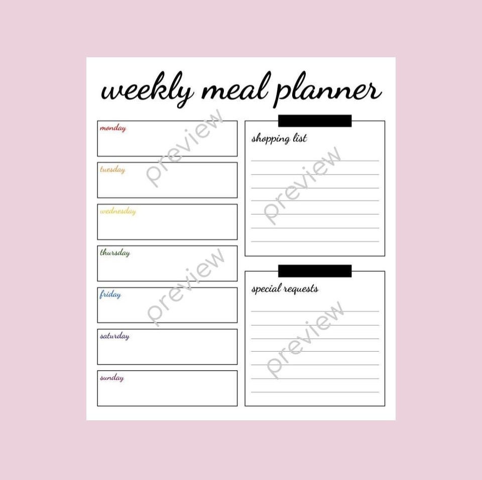 Weekly Meal Planner Printable Shopping Grocery Food List | Etsy