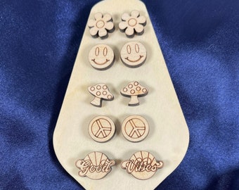 Retro 70s Theme Wooden Stud Earrings: DIY Earring Set Gifts