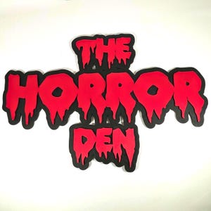 The Horror Den Deluxe Wall Sign Door Sign Shelf Art, Movie Room Display Gift for Horror Decor Fans