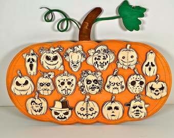 Horror Icon Pumpkin Halloween Decor, Laser Engraved Wood Art Gifts