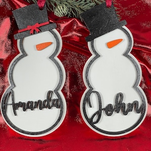 Personalized Christmas Snowman Name Ornament, Personalized Christmas Gift, Handmade Christmas Ornament, Custom Snowman Ornament