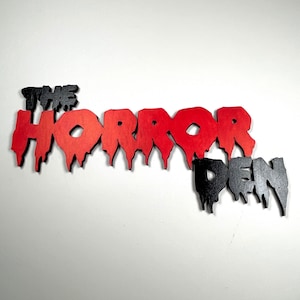 The Horror Den Wall Sign Door Sign Shelf Art, Movie Room Display Gift for Horror Decor Fans