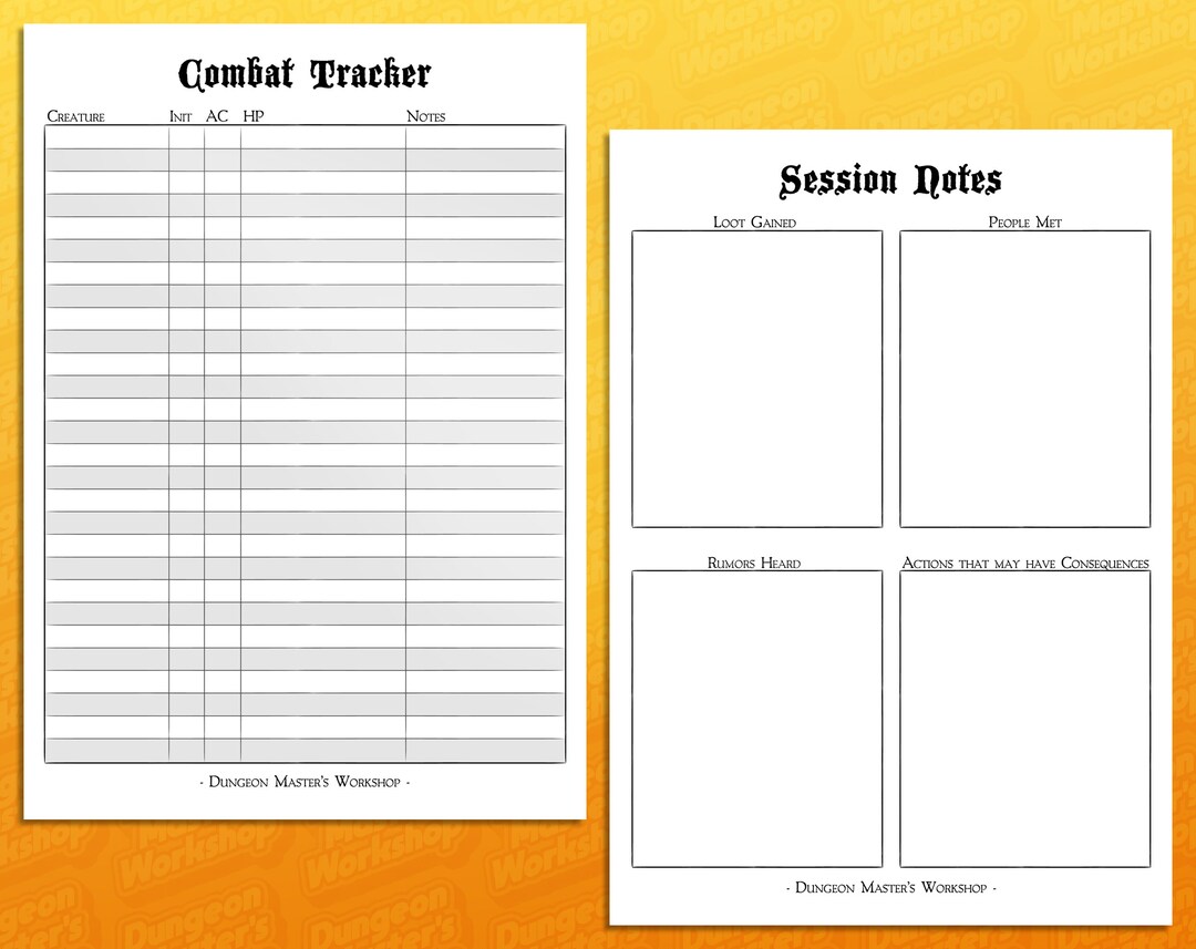 D&amp;D Dungeon Master's Session Essentials Printable Session Notes and ...