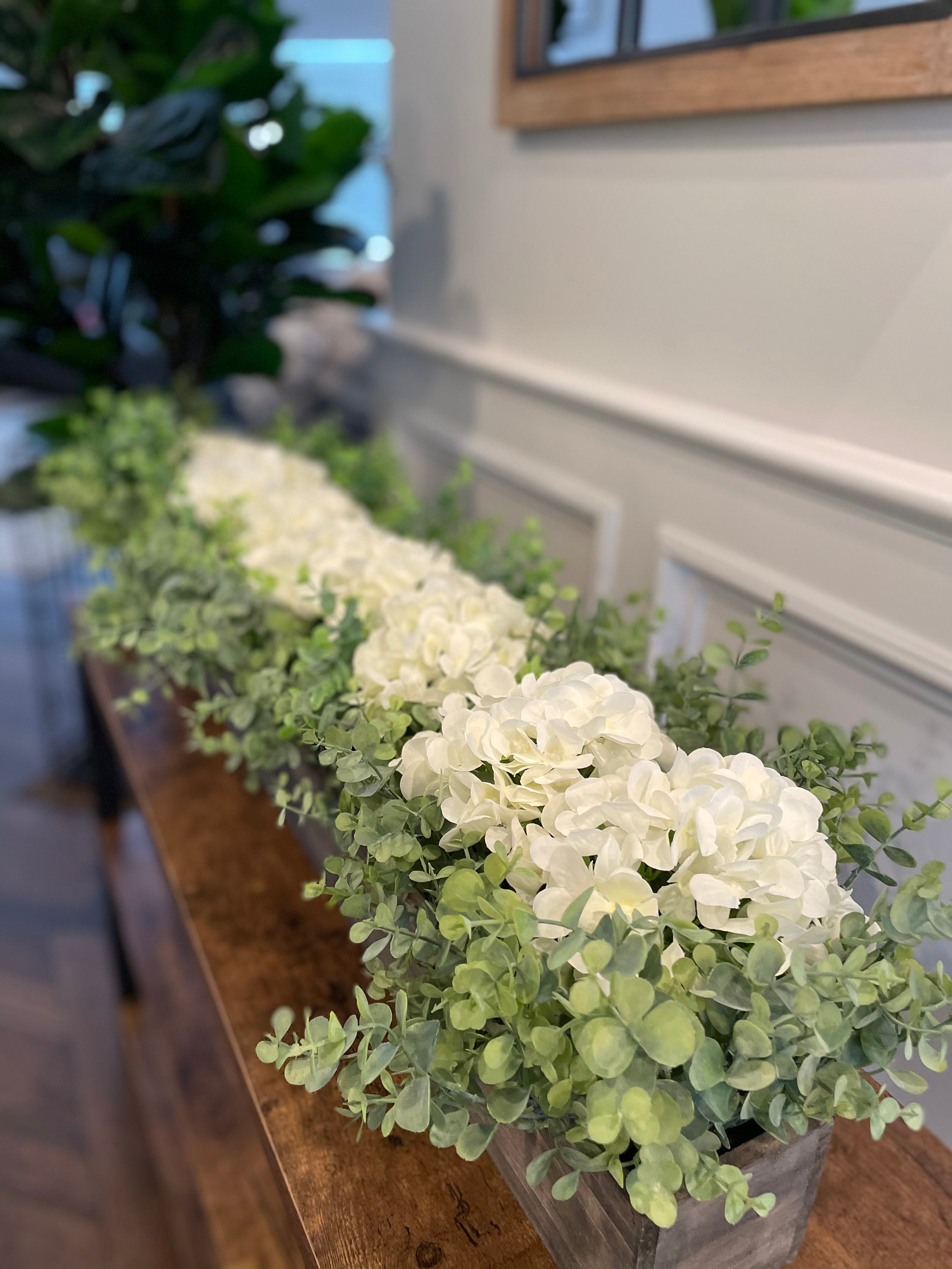 Hydrangea & Eucalyptus Planter Box Centerpiece Shipping Etsy