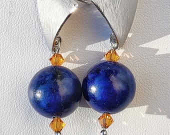 Boucles d'oreilles clous en argent avec perles de lapis-lazuli de 14 mm