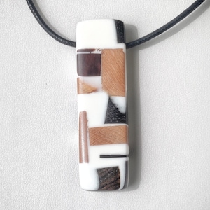 Necklace with wooden and epoxy resin pendant 5 x 2 cm