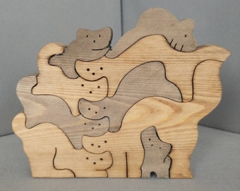 Cat and Mouse Puzzle, Cat Puzzle, Mouse Puzzle, Wooden Puzzle, Animal Puzzle, Educational Toys