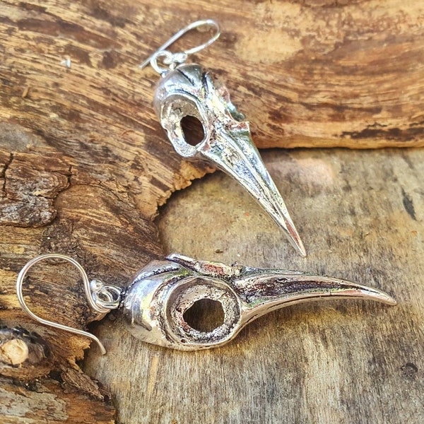 Crane de Corbeau Boucles D'oreilles Grandes Pendantes Argentées / Laiton / Oiseau / Poids Lourds / Taxidermie / Sorcellerie / Nordique