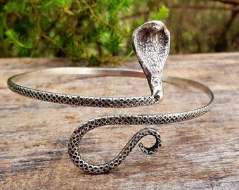 Silver Snake Arm Bracelet / Boho / Tribal / Spiral / Ethnic / Rustic / Bohemian / Hippie / Plus Size / Body Positive